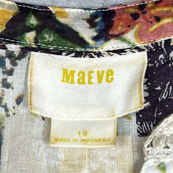 Maeve Anthropologie Blouse 10 Floral Abella Pintuck  Roll Tab Sleeve Crochet - Picture 8 of 12